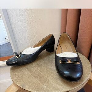 Salvatore Ferragamo Black Leather Flats with Bow